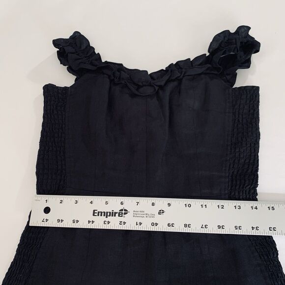 Reformation Bonita Dress 6 Black 100% Linen Ruffle Mini Smocked Preppy Going Out - Picture 11 of 16